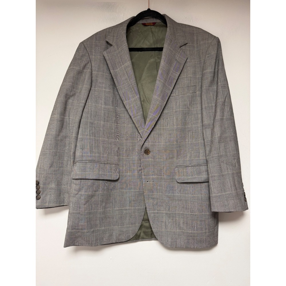 Corbin Mens Grey Glen Plaid Blazer Sport Coat Two Button Olive‎ Green Check 46R
